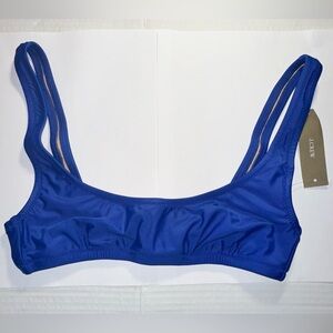 J Crew Heritage Scoop Neck‎ Bikini Top Size XS Blue Retro Swim Beach Classic New